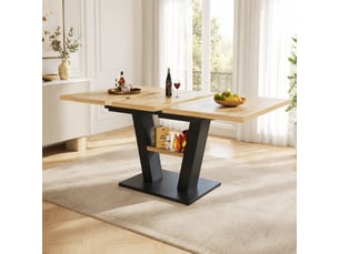 Table à manger extensible 118-157x70x75cm, table télescopique rectangulaire, 6 personnes, noir et naturel