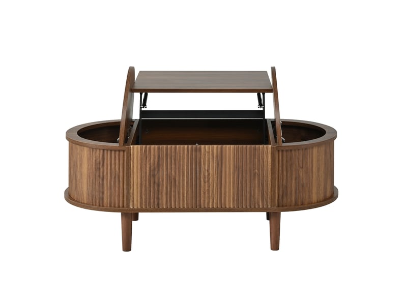  Table basse ovale réglable, style vintage, rangement, pieds en bois massif, meuble multifonctionnel  - Conforama A