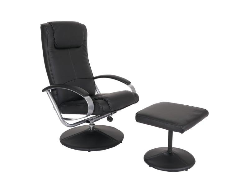  Fauteuil de relaxation n44, avec pouf, pivotant, simili-cuir - noir  - Conforama A