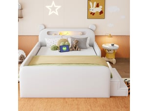 Lit avec rangement 140x200 cm <strong>MODFU</strong>  <strong></strong> coloris blanc