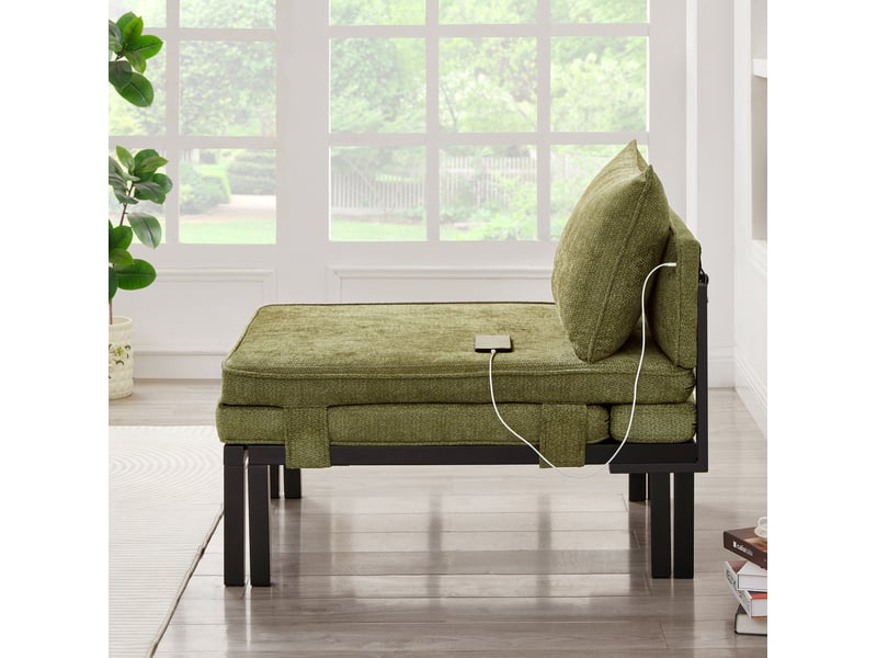  Fauteuil convertible extensible 1 place avec couchage, ports usb et type c, gain de place en velours vert  - Conforama E