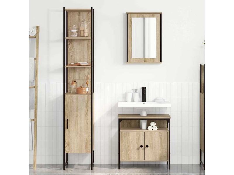 Ensemble de mobilier de salle de bain 3 pc chêne sonoma cf64370 - Conforama D
