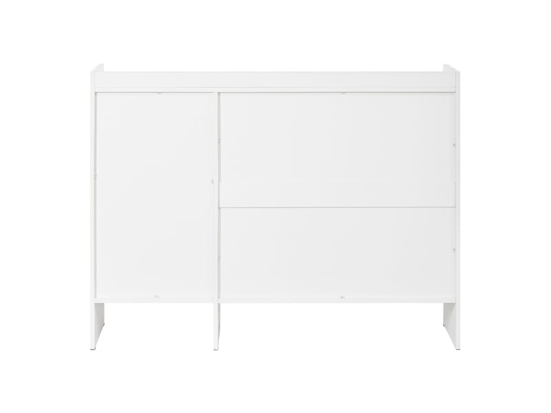 Armoire à chaussures 3 portes 2 tiroirs avec poignées métal, rangement spacieux et sécurité anti-bascule pour entrée, blanc 120x90x35 cm evarich - Conforama A