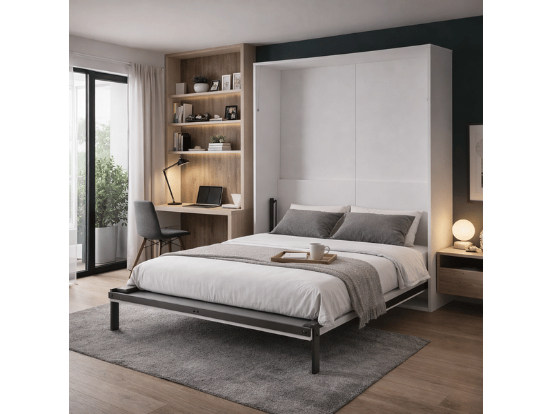  Lit mural escamotable blanc 160x200 cm - armoire lit à ouverture manuelle - matelas nuage 160x200 cm PACK-LTM01WB+M101 160/200 - Conforama B