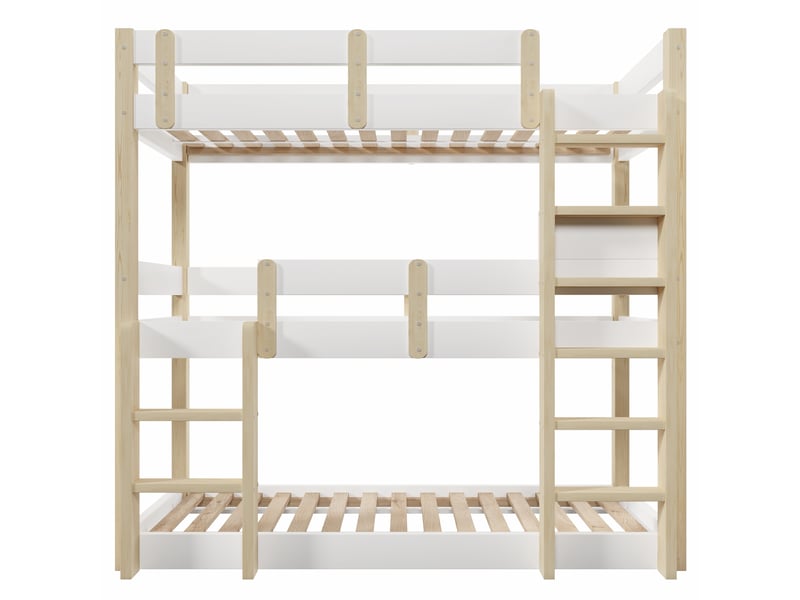  Lit superposé triple blanc et naturel 90x190 cm, enfants, ados et adultes  - Conforama A