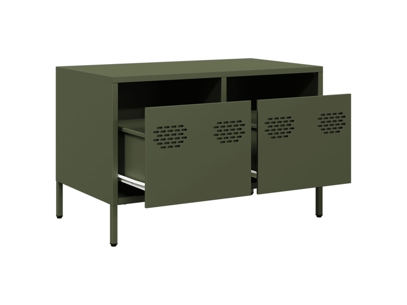  Meuble tv - banc tv - meuble de rangement vert olive 68x39x43,5 cm acier laminé à froid  - Conforama E