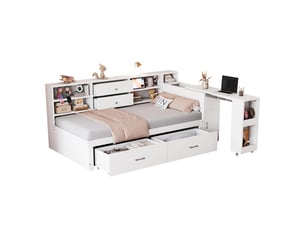 Lit avec rangement 90x200 cm <strong>MERAX</strong>  <strong>lit enfant blanc</strong> coloris blanc