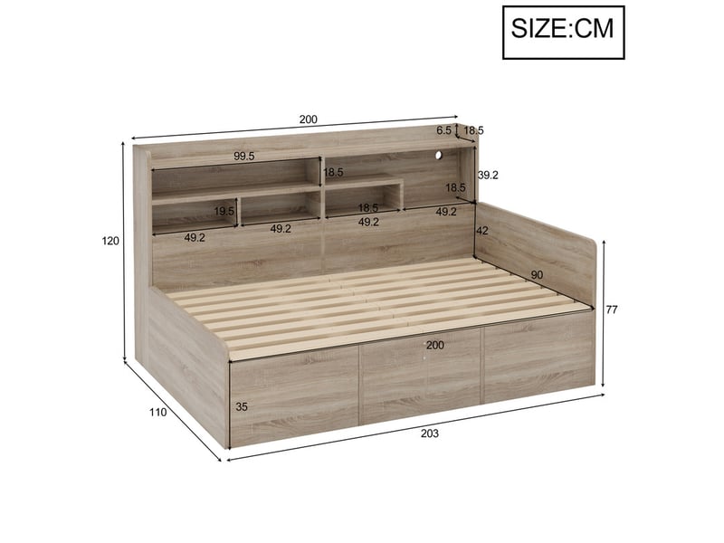  Canapé-lit en bois, 90 x 200 cm, avec espace de rangement à ouverture hydraulique et éclairage led, coloris bois LDF00752AAN - Conforama C