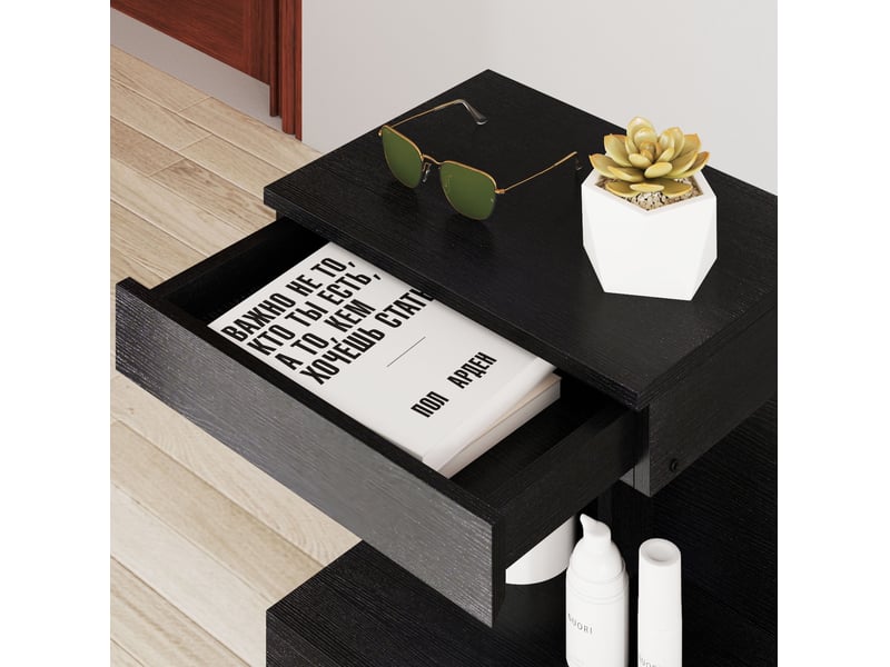  Table de chevet 40x30x46 cm avec tiroir et niche bois noir  - Conforama D
