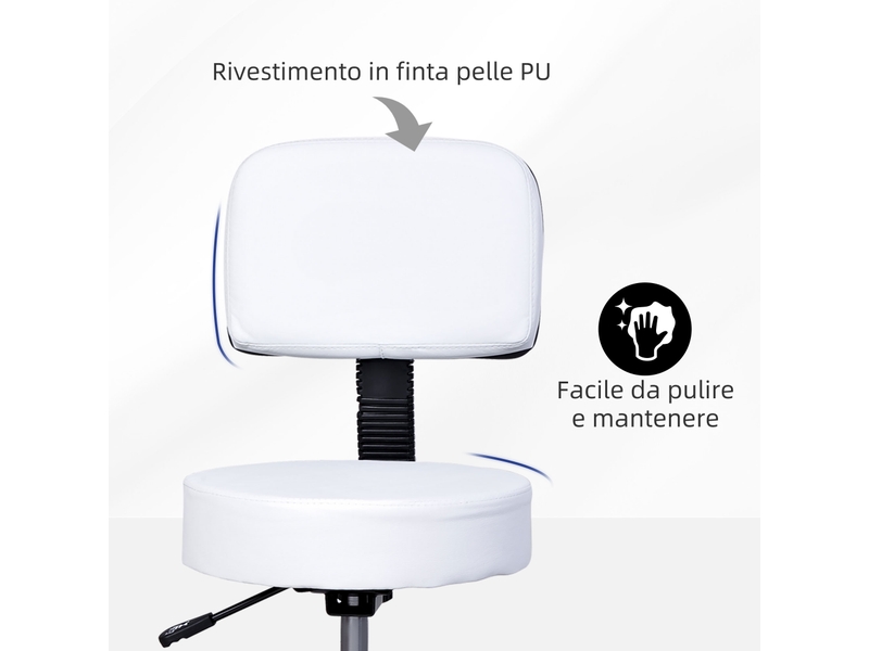  Tabouret pivotant avec dossier en cuir pu blanc hauteur réglable et 5 roulettes pour la maison ou le magasin  - Conforama E