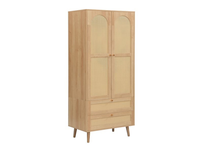  Armoire 80 × 50 × 180 cm avec penderie, rangements et 2 tiroirs, effet rotin, naturel IKSETERA TRADING LTD - Conforama R