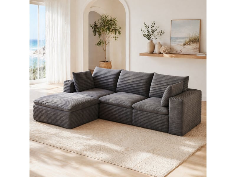 Canapé modulable,260x160x60 cm,4 places,velours côtelé,gris foncé - Conforama B