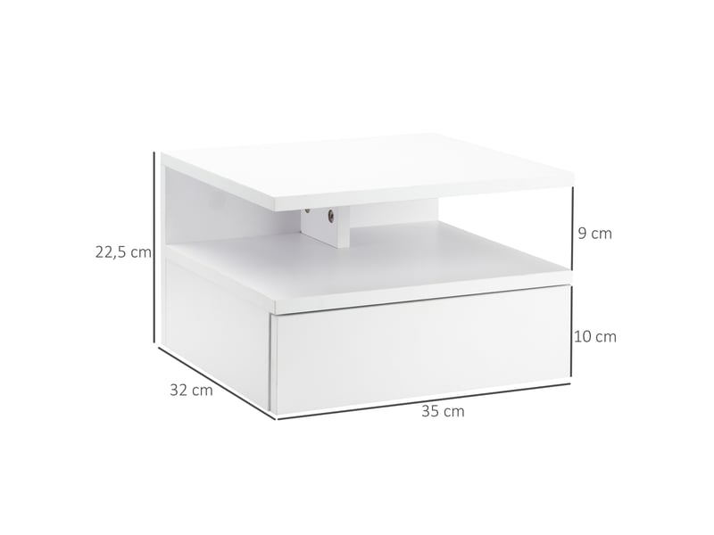  Lot de 2 tables de chevet murales, tables de nuit suspendues avec tiroir coulissant, compartiment ouvert, plateau, style moderne, pour chambre à coucher, blanc, 35 x 32 x 22,5 cm  - Conforama C