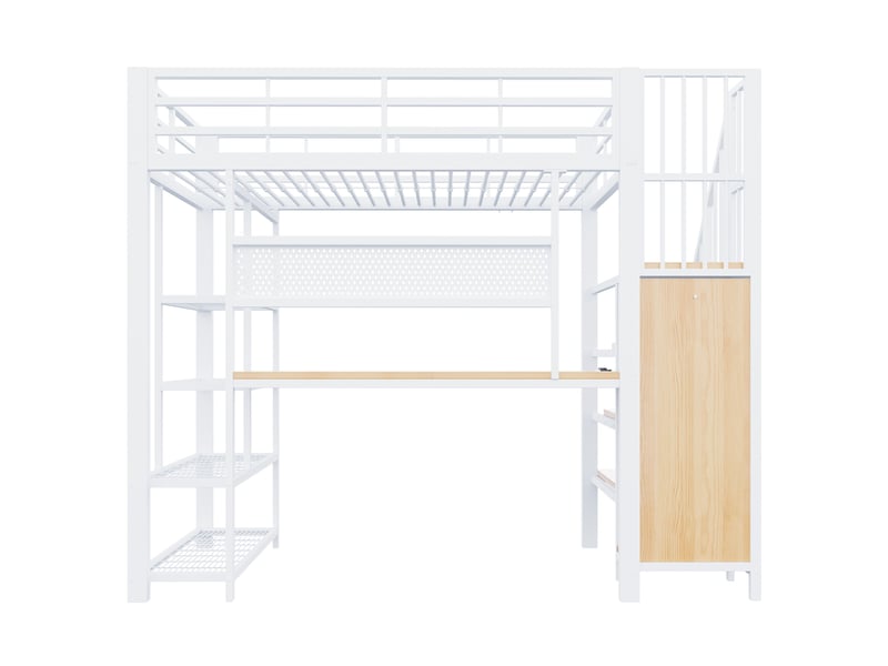 Lit mezzanine enfant 90x200 cm – blanc – bureau, escalier de rangement, led et prises - sans matelas - Conforama D