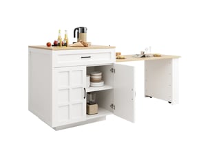 Îlot de cuisine extensible avec rangement 133-202 x 70 x 93,5 cm, blanc mdf