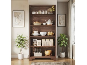 Bibliothèque sur pied marron en bois mdf, 5 étagères ouvertes et motif latéral en x, style classique pour bureau