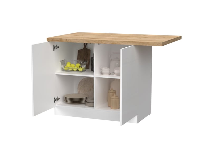  Ilot de cuisine 130cm laqué blanc plateau aspect bois finition cadiz - alva ALVA - Conforama D