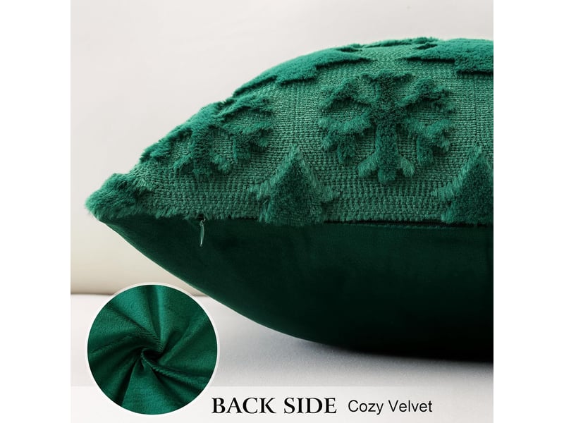  Lot de 2 housses de coussin 45x45cm, coton-polyester – fermeture éclair, pour canapé, lit et chaise-blanc + vert  - Conforama B