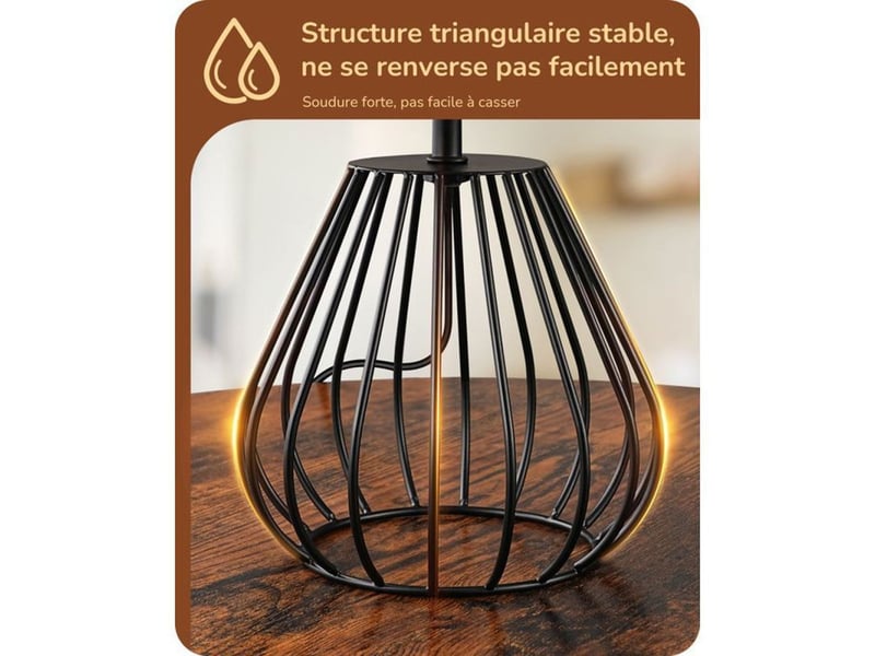  Lampe de chevet t165 style boho industriel noir et abat-jour en corde beige e14 led 2700k hauteur 29 cm 370618_AABJN35653_6_DROPFR - Conforama C
