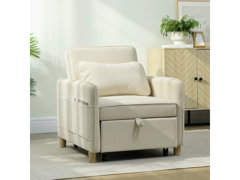  Fauteuil convertible 3 en 1 avec fonction lit et large assise pour salon en beige  - Conforama D