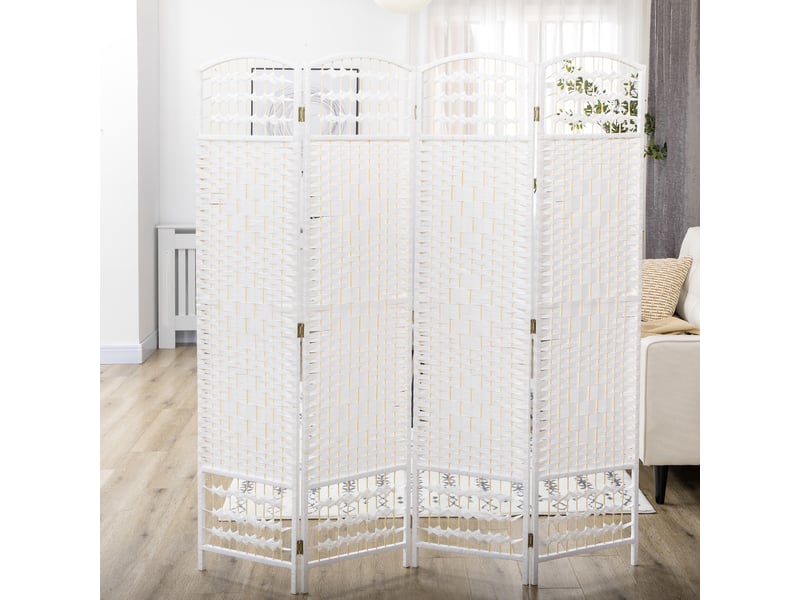  Paravent intérieur en bois séparateur de pièce cloison pliable 4 panneaux blanc 160 x 170 cm  - Conforama W