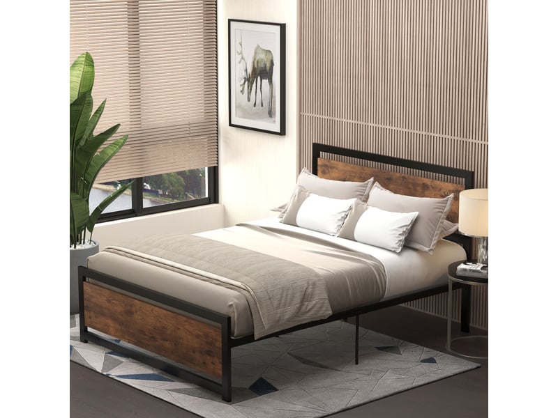  Cadre de lit double industriel avec sommier et tête de lit, compatible matelas 140 x 190 cm  - Conforama C