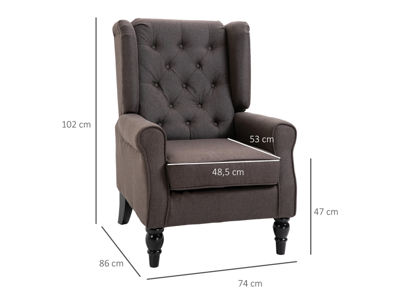  Fauteuil à oreilles capitonné en tissu flanelle pieds bois marron 74x86x102 cm  - Conforama C