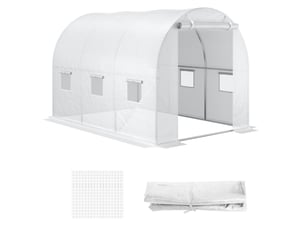 Housse de remplacement pour serre 300x200x200 cm – blanche – 24 fenêtres enroulables et porte zippée