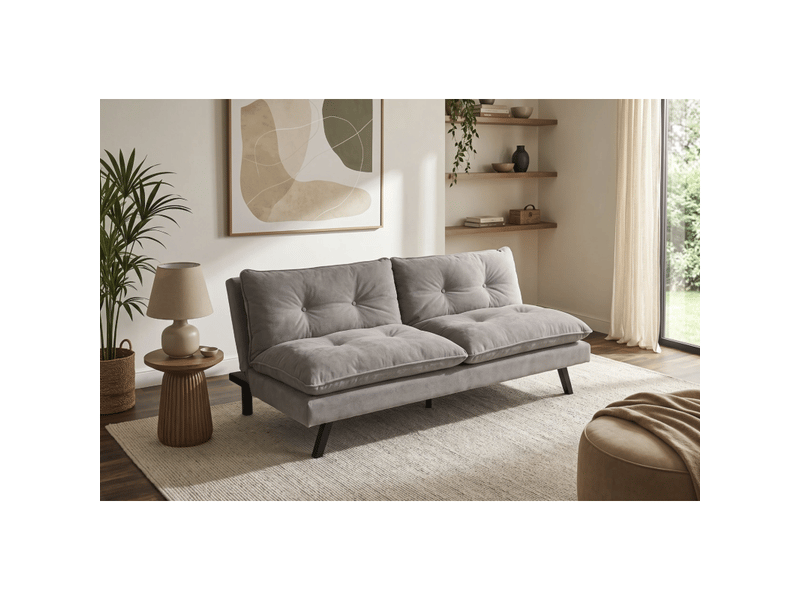  Canapé convertible azena 3 places en tissu chenille – beige et noir – 190 x 80 x 90 cm  - Conforama B