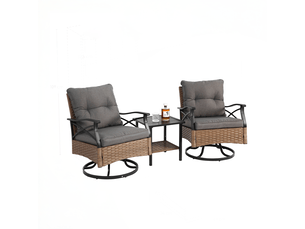 Ensemble de fauteuils à bascule extérieur 3 pièces, 2 fauteuils et 1 table, marron