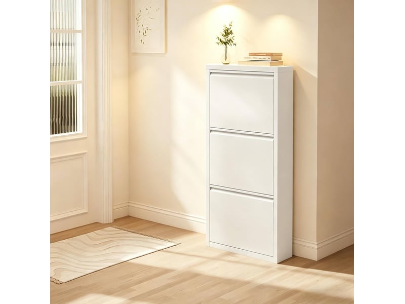  Meuble à chaussures,50x15x106 cm,3 compartiments,métal,blanc  - Conforama B