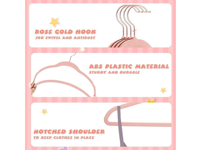  Lot de 15 cintres en velours pour bébés avec crochet en or rose pivotant à 360°, cintres antidérapants pour enfants, cintres ultra-minces pour enfants permettant un gain de place (rose pale)  - Conforama B
