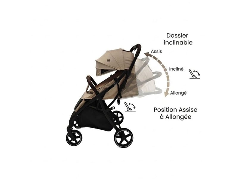  Poussette lexy beige compacte 4 roues une main pliage trolley inclinaison 0-22 kg habillage pluie 506LEXY-BEIGE - Conforama E