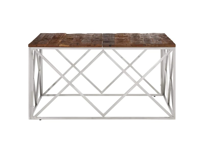  Table basse - table de salon - table à thé argenté inox et bois de mélèze massif  - Conforama D
