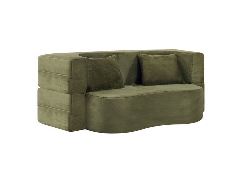  Canapé convertible futon 2-en-1 pliable sans montage  - couchage d’appoint, peluche courte - vert  - Conforama A