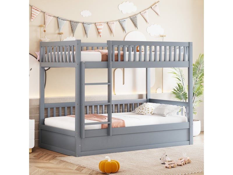  Lit mezzanine,90x200 cm,avec coffre,escalier,bois massif,gris  - Conforama E