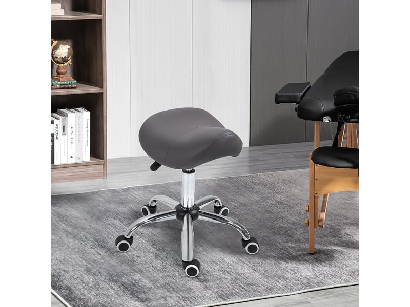  Tabouret de travail en forme de selle avec roulettes et hauteur réglable pour salons de coiffure et tatouage en gris dimensions 52x53x49-61 cm  - Conforama D