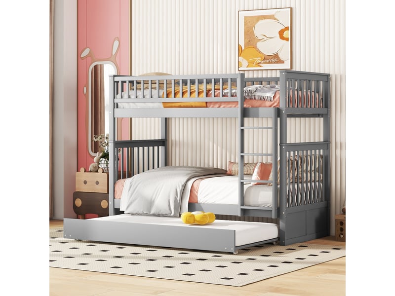  Lit superposé en pin gris 90x200 cm  - Conforama D
