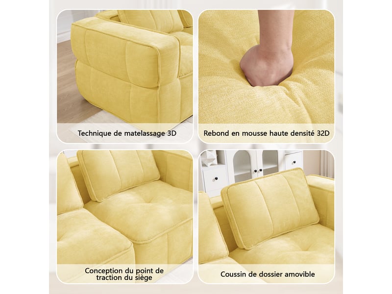 Canapé 4 places, revêtement en tissu, sans assemblage, jaune - Conforama R