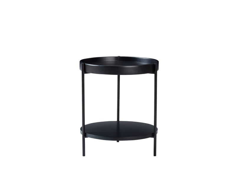  Table basse ronde avec double plateau et rangement ouvert, style moderne, en bois massif, mdf et métal, noir  - Conforama A