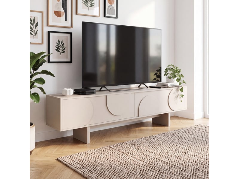Meuble tv 180 cm arvin 2 portes à reliefs arrondis bois coloris beige - Conforama B