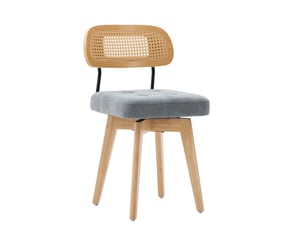 Chaise de salle à manger, lot de 2, pivotante à 360° avec dossier en rotin tressé et assise en chenille grise