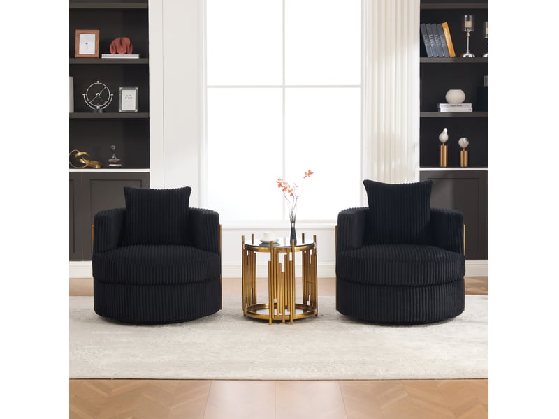  Fauteuil pivotant 76x79x78 cm mousse à haute densité, avec rangement sous l'assise, revêtement revêtement en velours côtelé, noir  - Conforama B