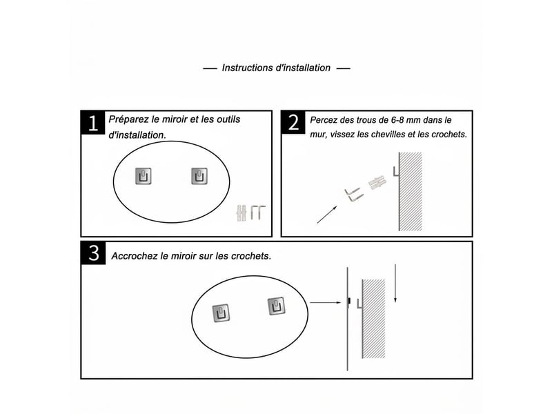  Miroir de salle de bain ovale 50x70 cm mural – cadre métal doré élégant  - Conforama C
