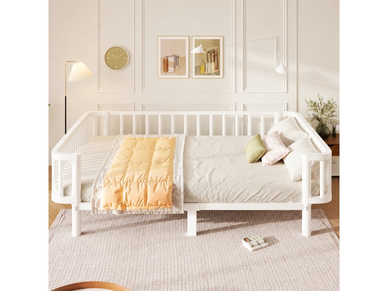  Lit banquette en métal, lit 140 x 200 cm, cadre acier, blanc  - Conforama D