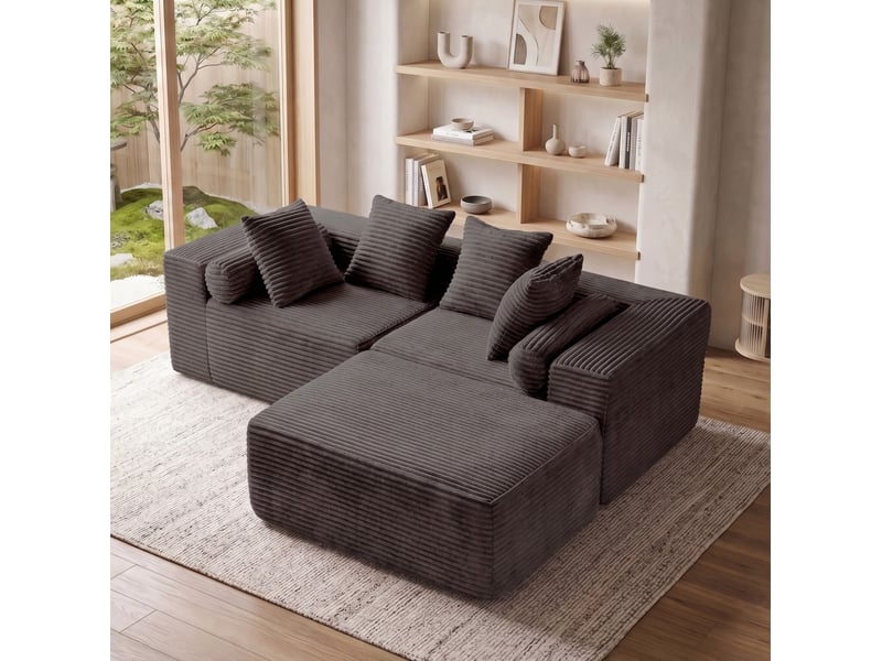  Canapé d'angle modulable 3 places avec méridienne en tissu chenille noir  - Conforama D