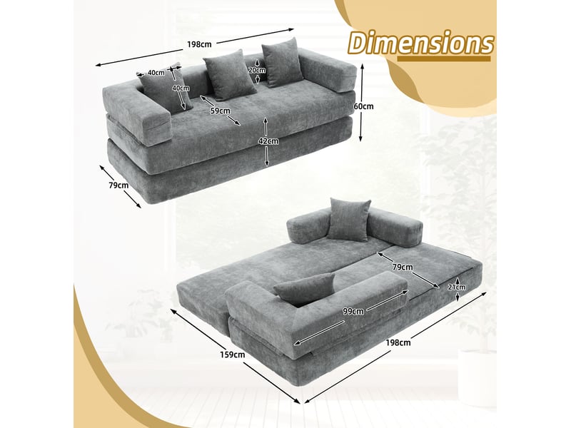  Canapé droit modulable 2 places en tissu gris foncé, avec poches latérales et dessous antidérapant pour le salon  - Conforama C