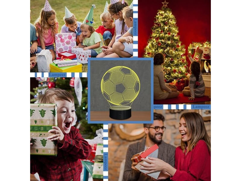  Veilleuse illusion‑optique 3d football, lampe de nuit décorative chambre, cadeau d'anniversaire créatif, câble usb et télécommande  - Conforama D