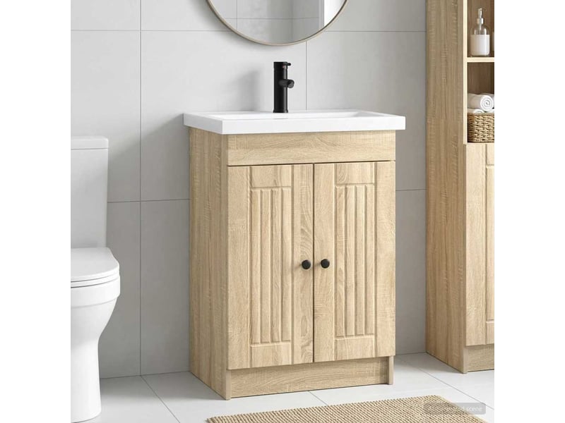 Ensemble de mobilier de salle de bain chêne sonoma shl7394 - Conforama B