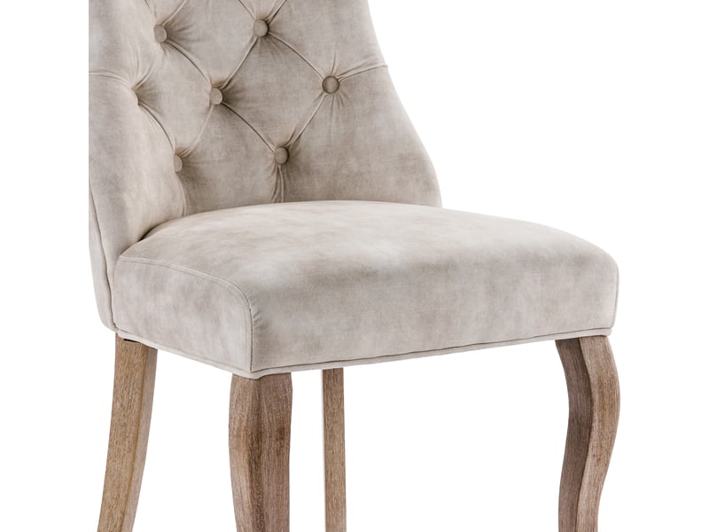 Lot de 4 chaises de salle à manger en velours beige clair, dossier haut capitonné, pieds bois massif - Conforama D